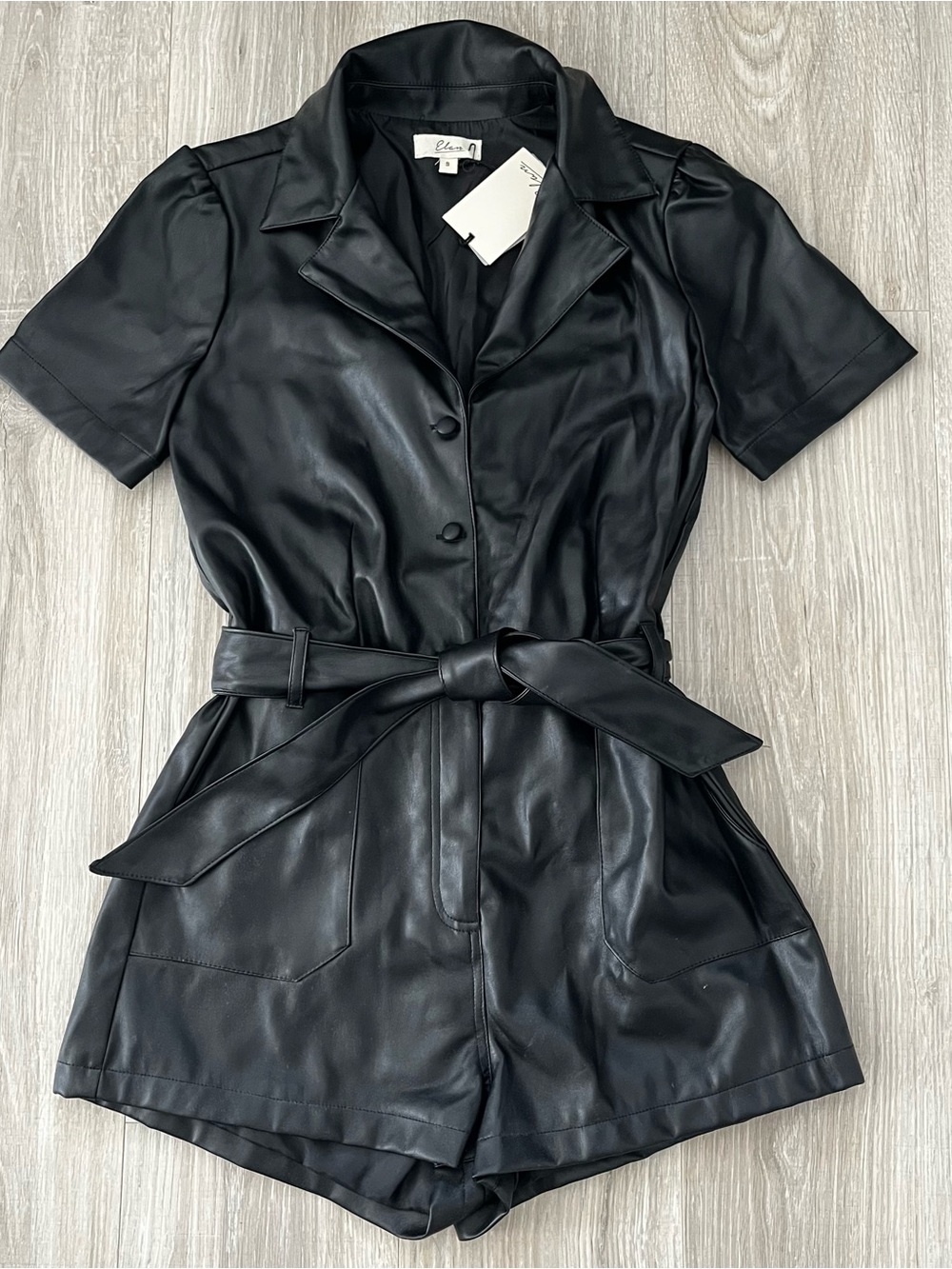 Elan Faux Leather Romper Sz S
